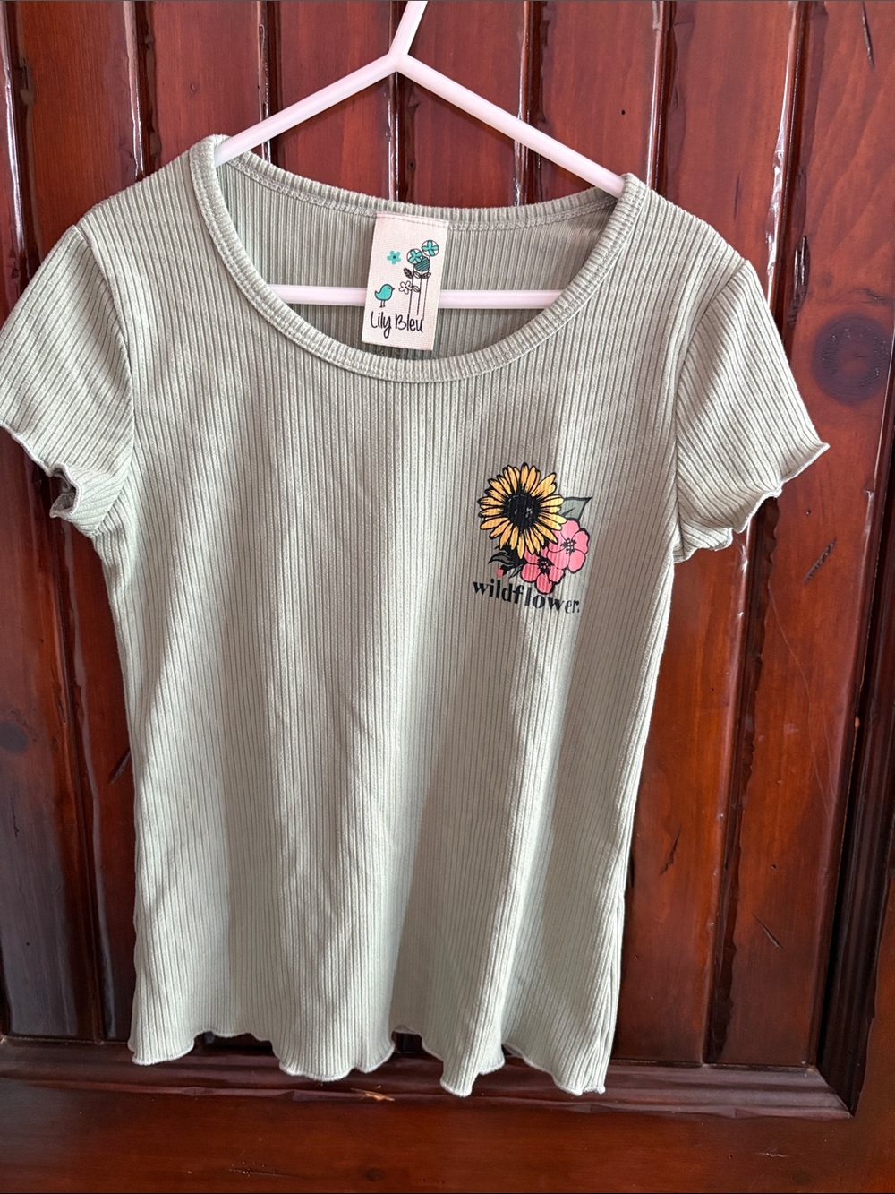 Lily Bleu Sage Ribbed Scoop-Neck Wildflower Tee